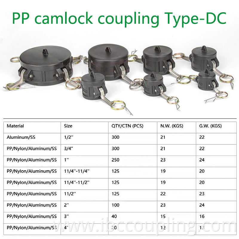 Plastic quick coupling DC camlock fittings for IBC